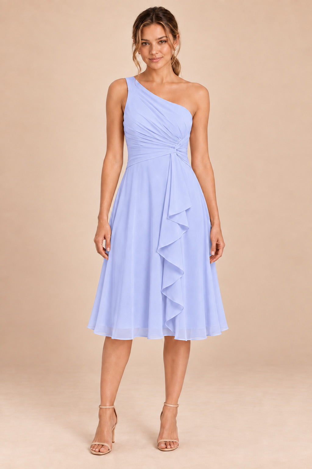 A0007 one-shoulder chiffon ruffle dress in Lavender