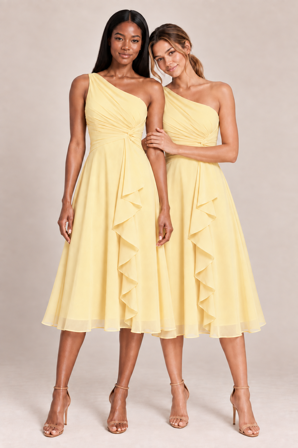 A0007 one-shoulder chiffon bridesmaid dress group