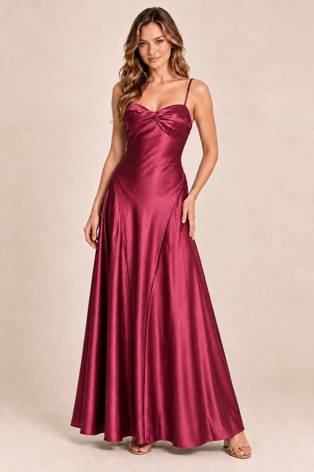 mulberry satin-like twist-front dress, front view