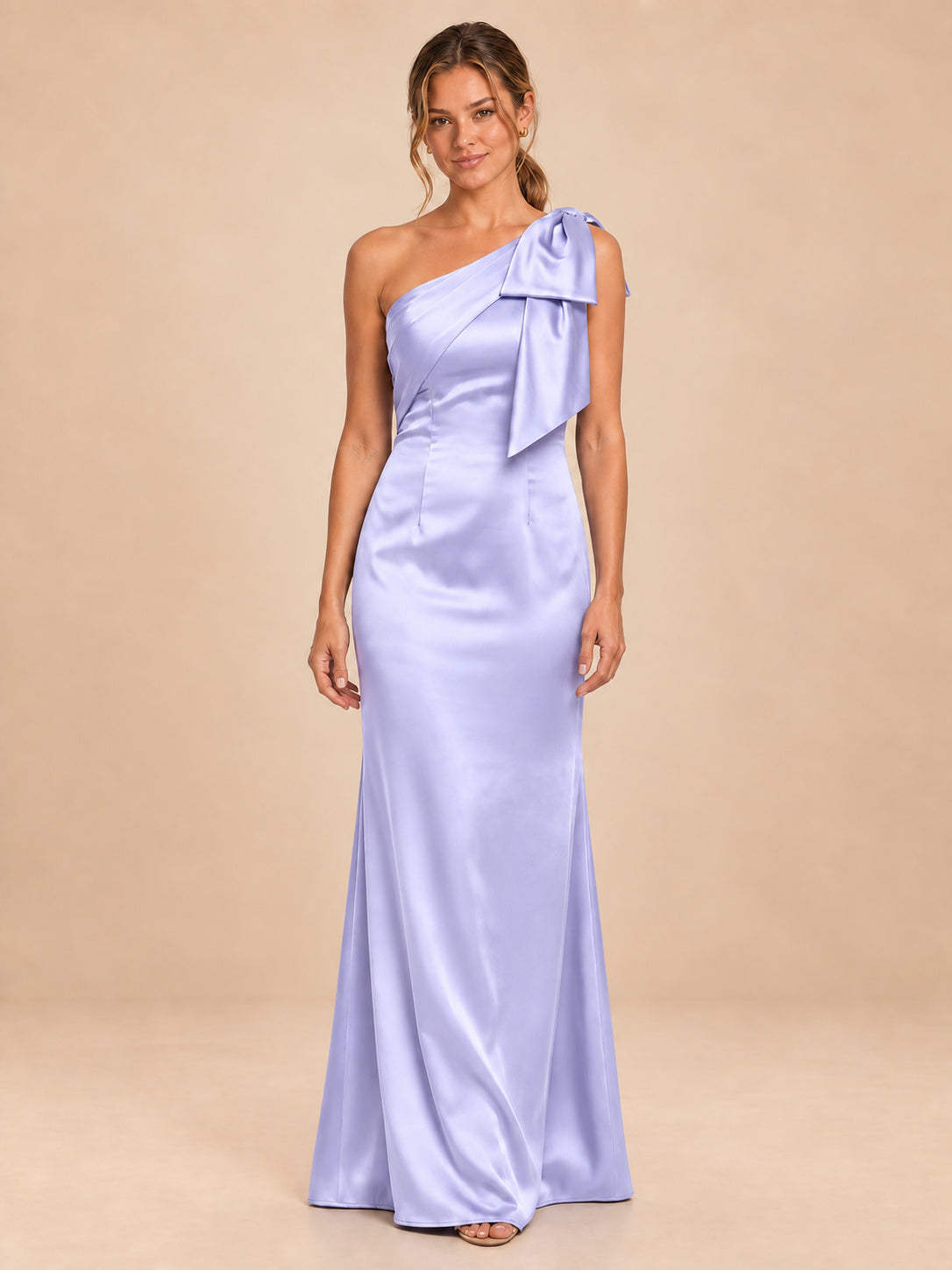 One-Shoulder Bow Satin Bridesmaid Dress