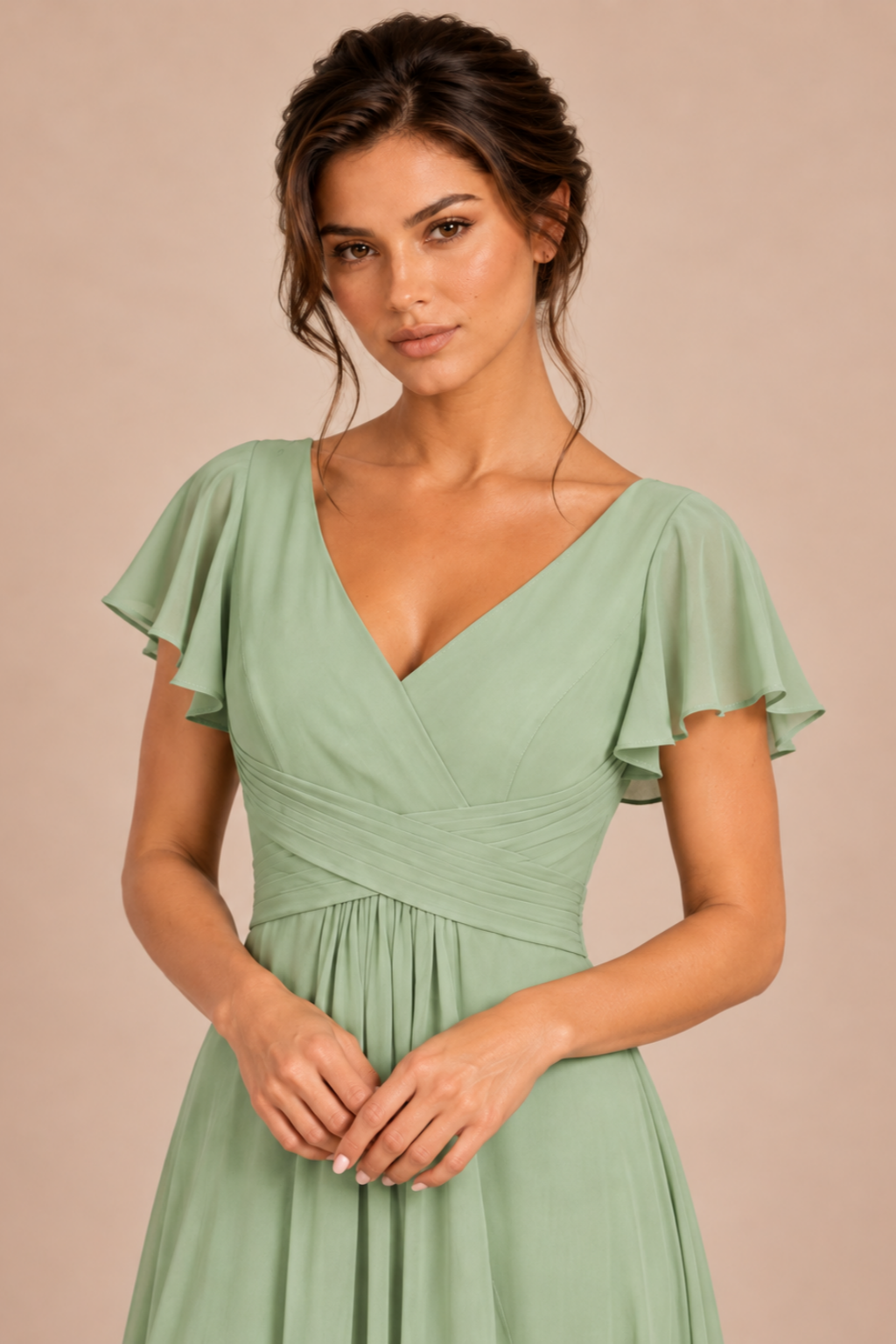 V-Neck Flutter Sleeve Chiffon Bridesmaid Dress